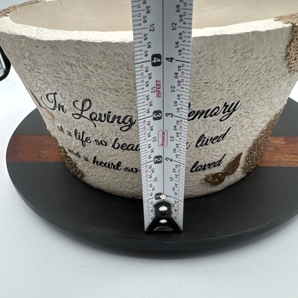 Memorial Flower Pot In Loving Memory Bereavement NWOT Beige/Gold Plaster